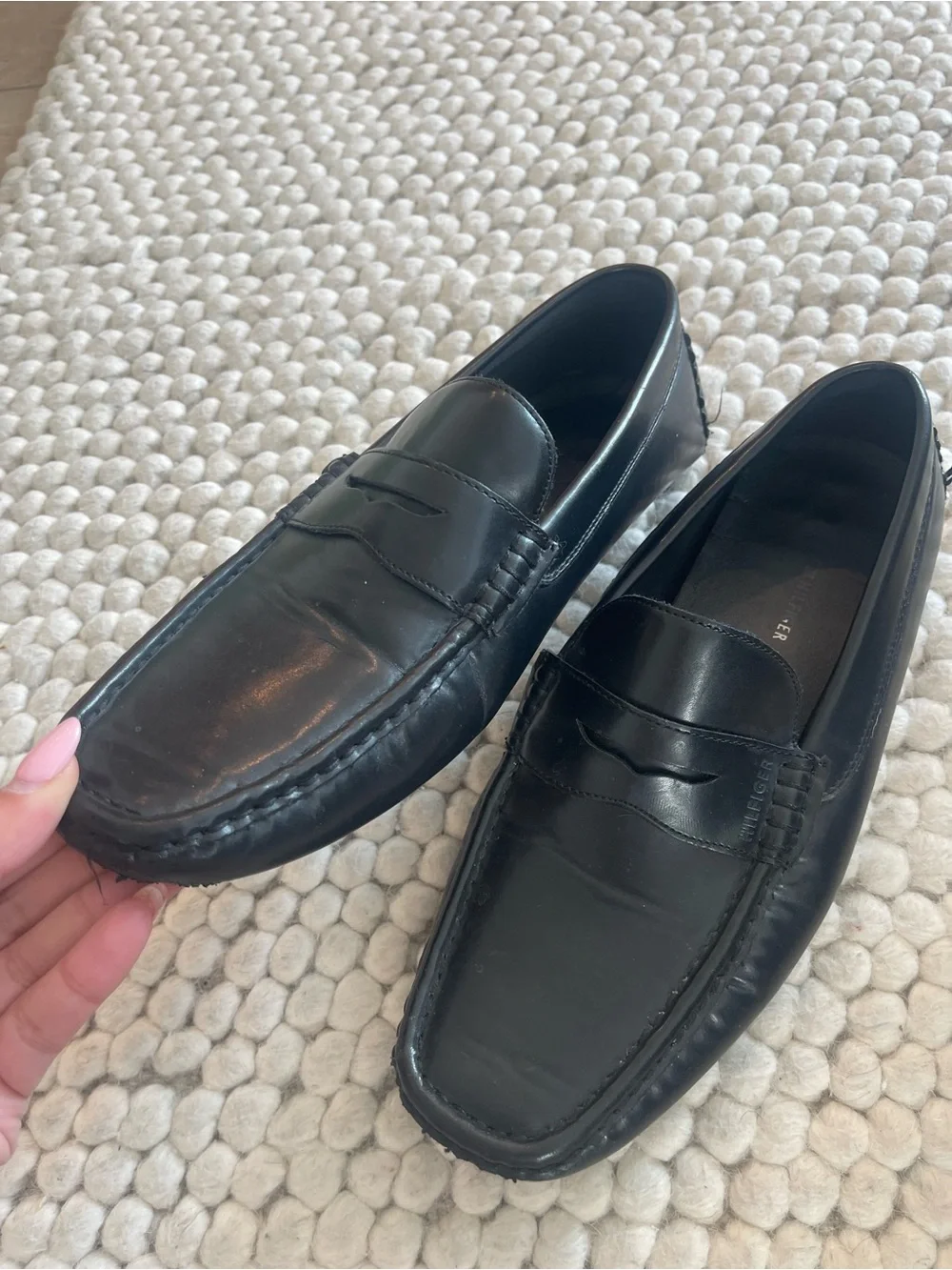 Tommy Hilfiger Classic Black Leather Penny Loafers for Men